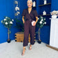 Lyla Belted Culotte Jumpsuit Pink Polka Burgundy