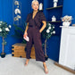Lyla Belted Culotte Jumpsuit Pink Polka Burgundy