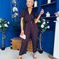 Lyla Belted Culotte Jumpsuit Pink Polka Burgundy
