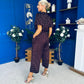 Lyla Belted Culotte Jumpsuit Pink Polka Burgundy