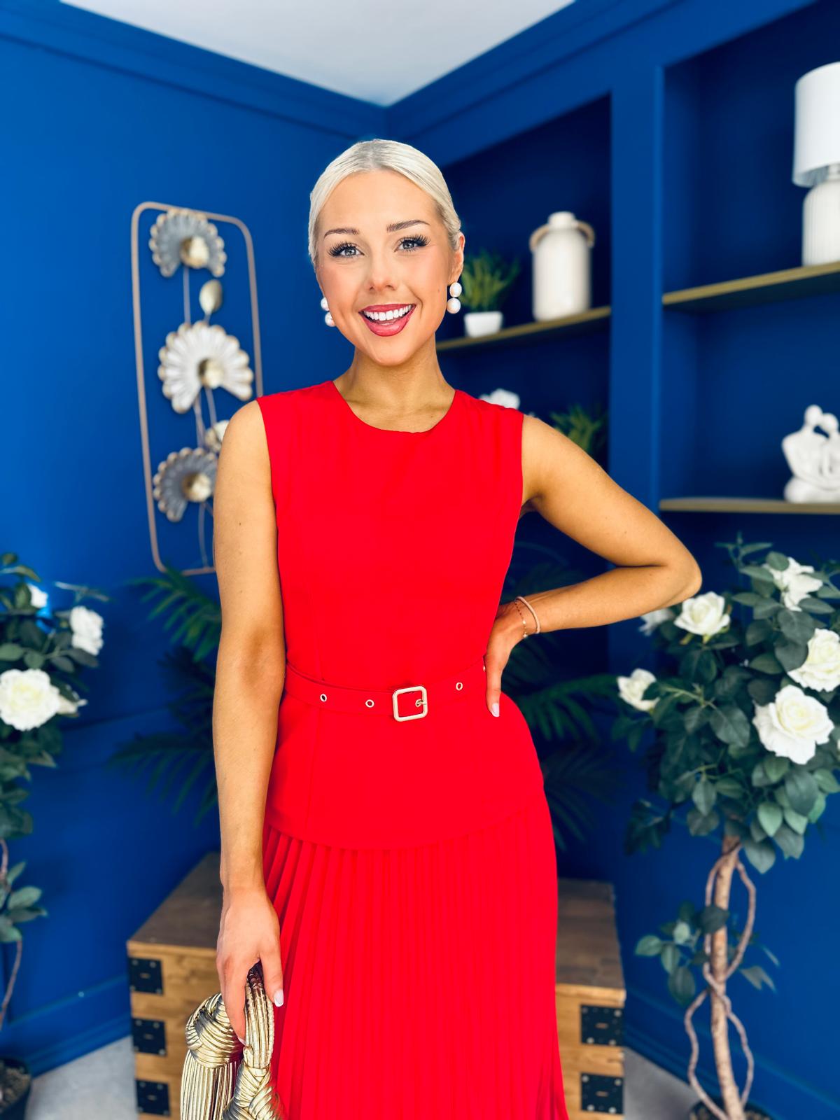 Doireann Pleat Detail Midi Dress Red