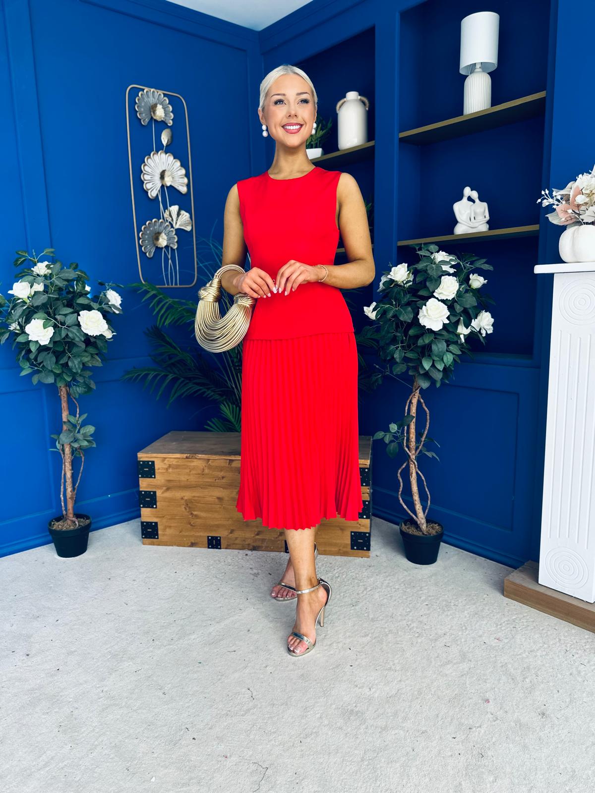 Doireann Pleat Detail Midi Dress Red