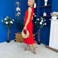 Doireann Pleat Detail Midi Dress Red