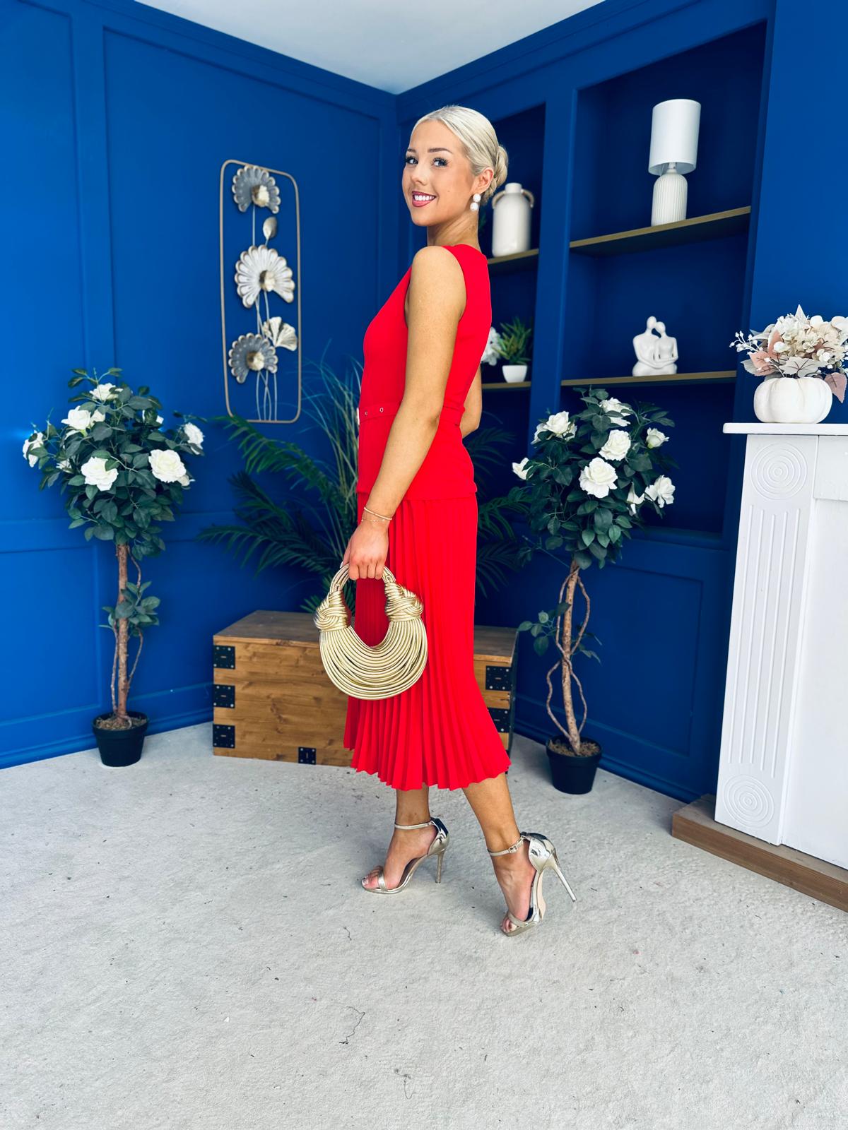 Doireann Pleat Detail Midi Dress Red