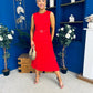 Doireann Pleat Detail Midi Dress Red