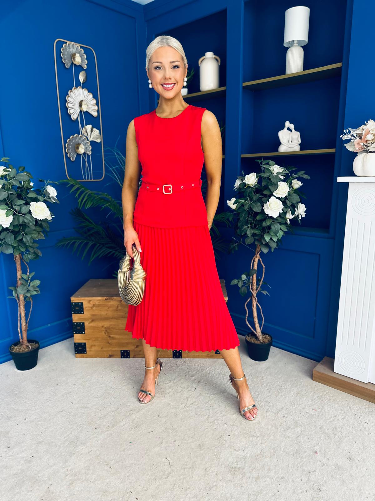 Doireann Pleat Detail Midi Dress Red