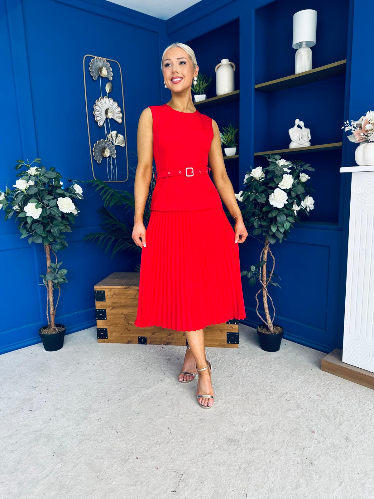 Doireann Pleat Detail Midi Dress Red