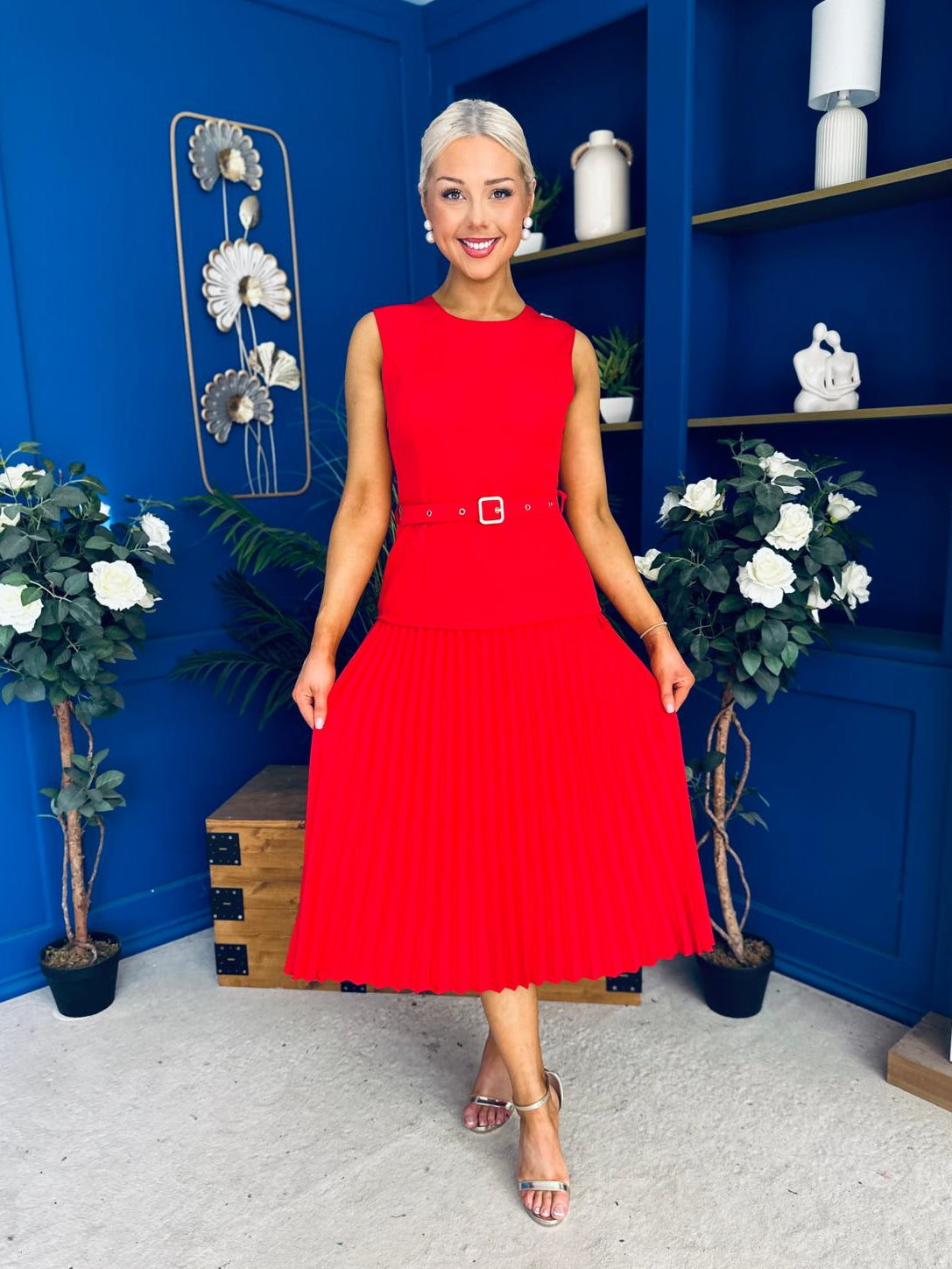Doireann Pleat Detail Midi Dress Red