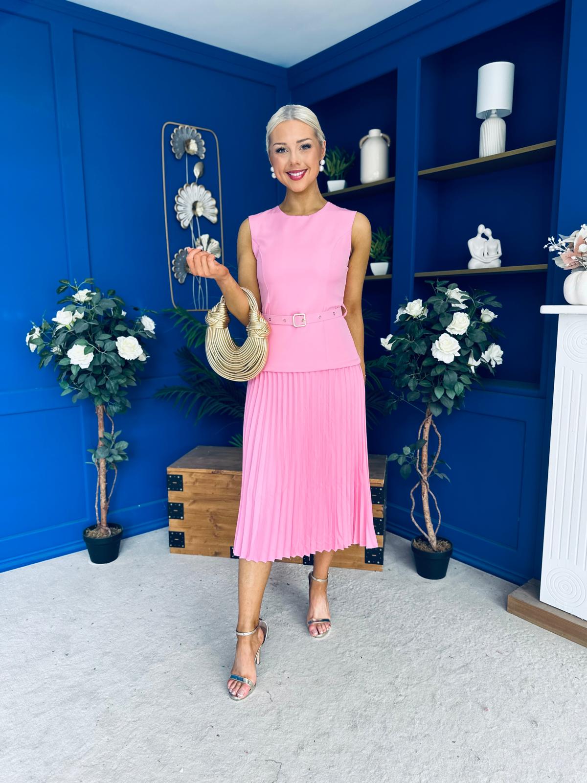 Doireann Pleat Detail Midi Dress Pink