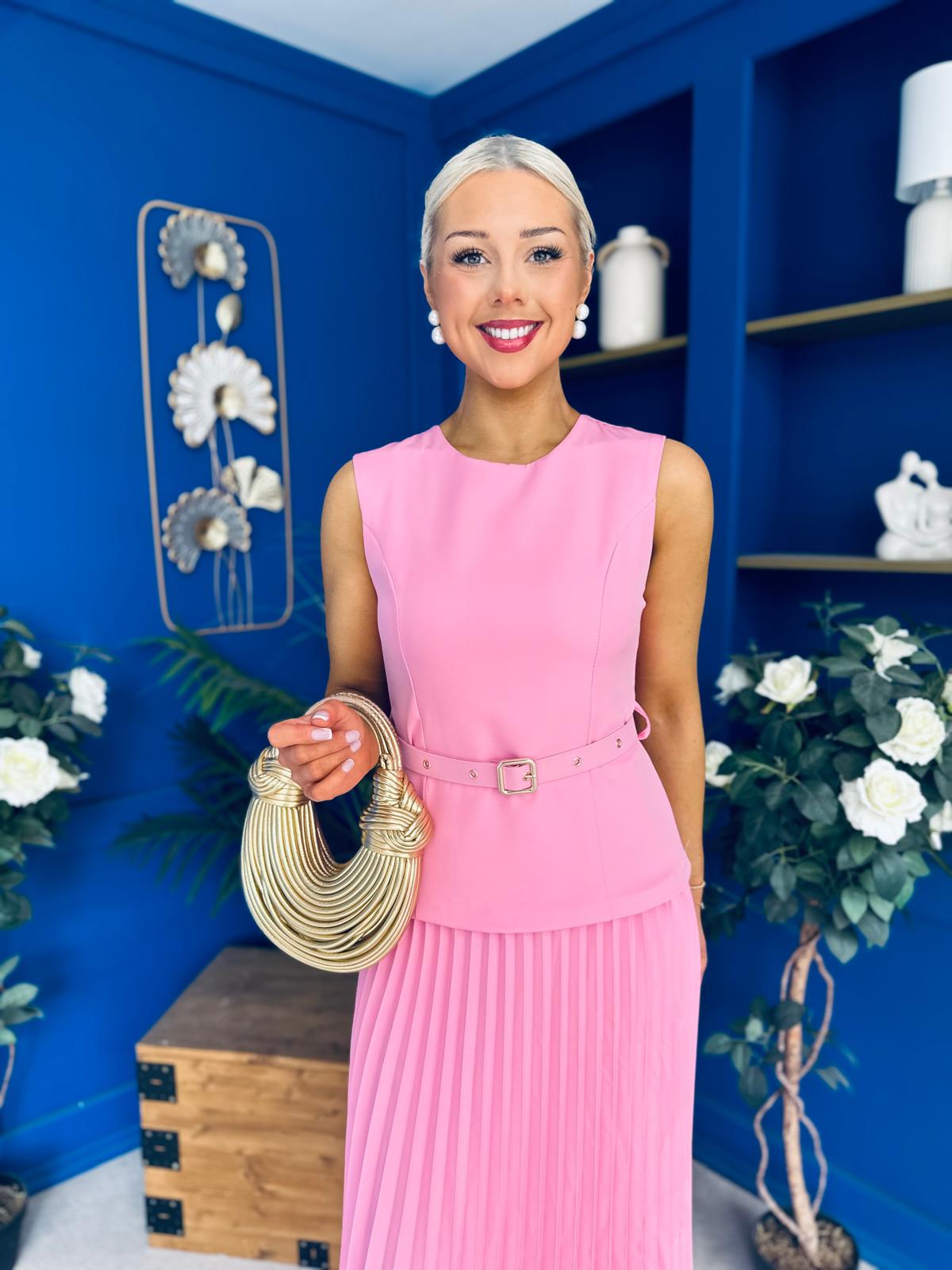 Doireann Pleat Detail Midi Dress Pink