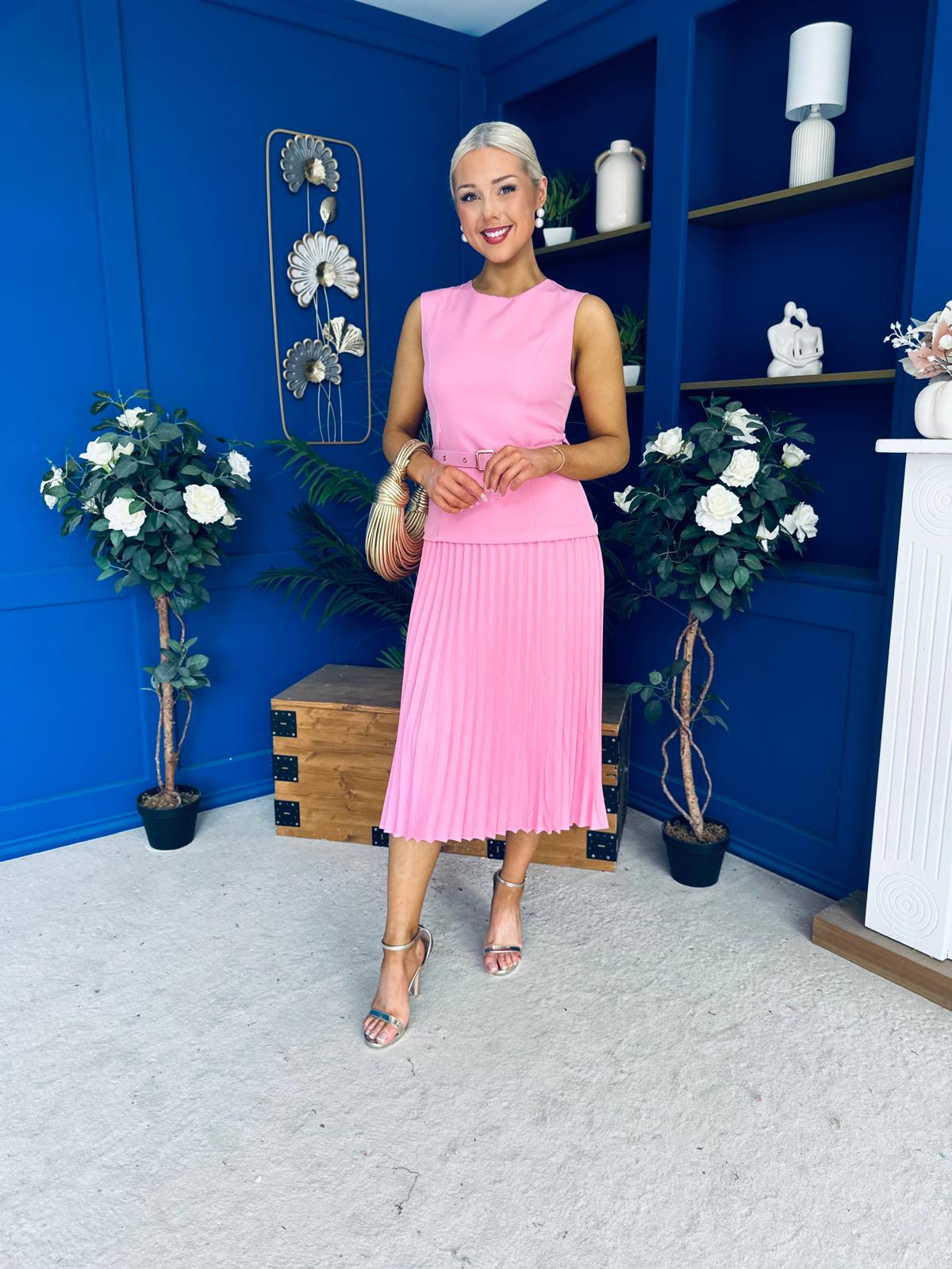 Doireann Pleat Detail Midi Dress Pink
