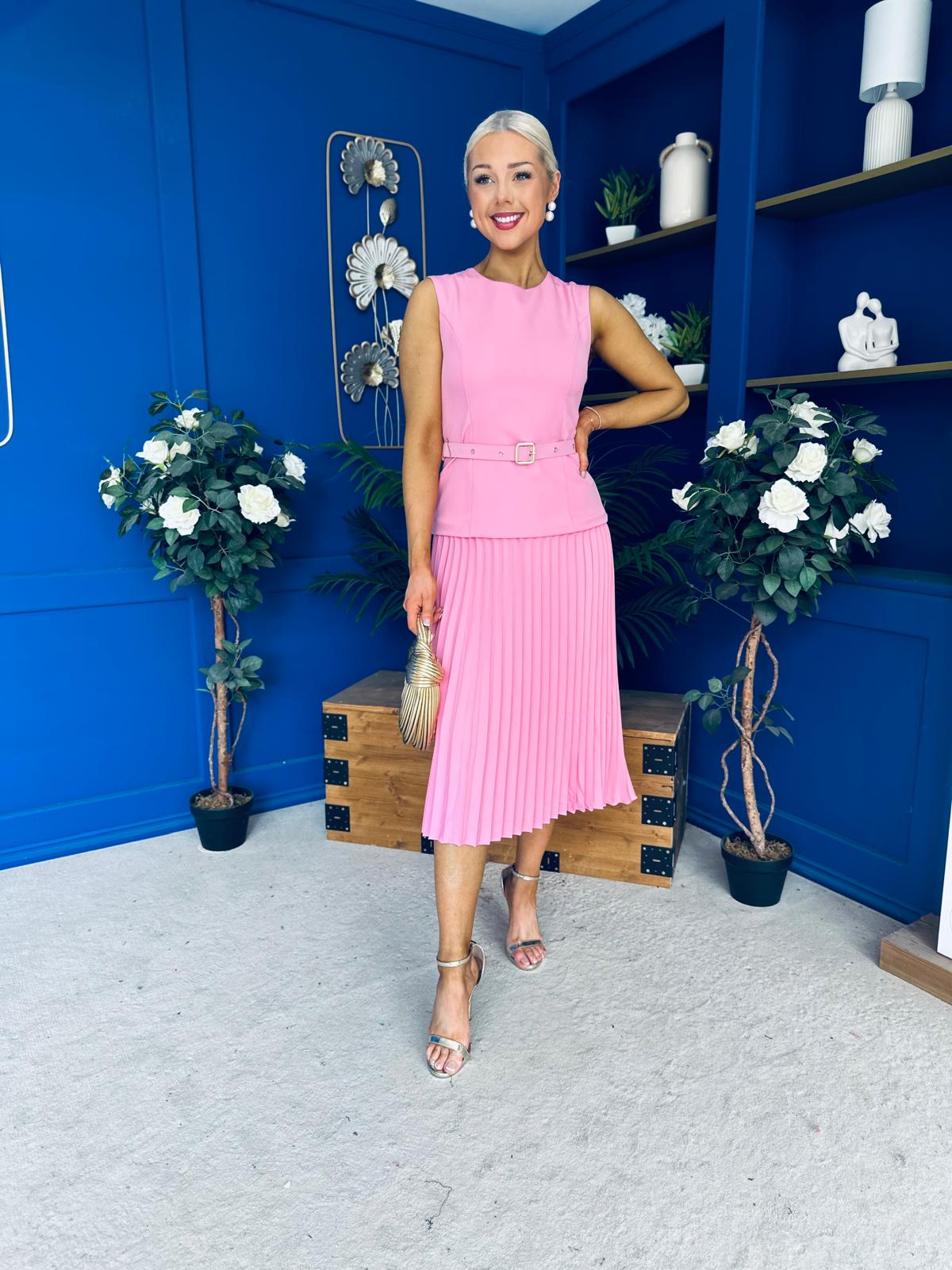 Doireann Pleat Detail Midi Dress Pink