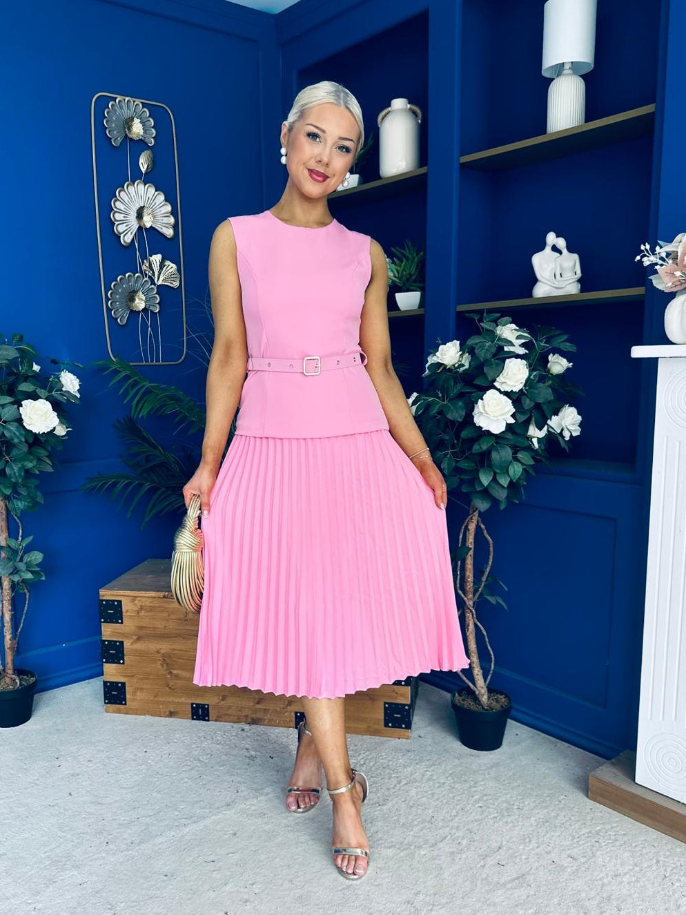 Doireann Pleat Detail Midi Dress Pink