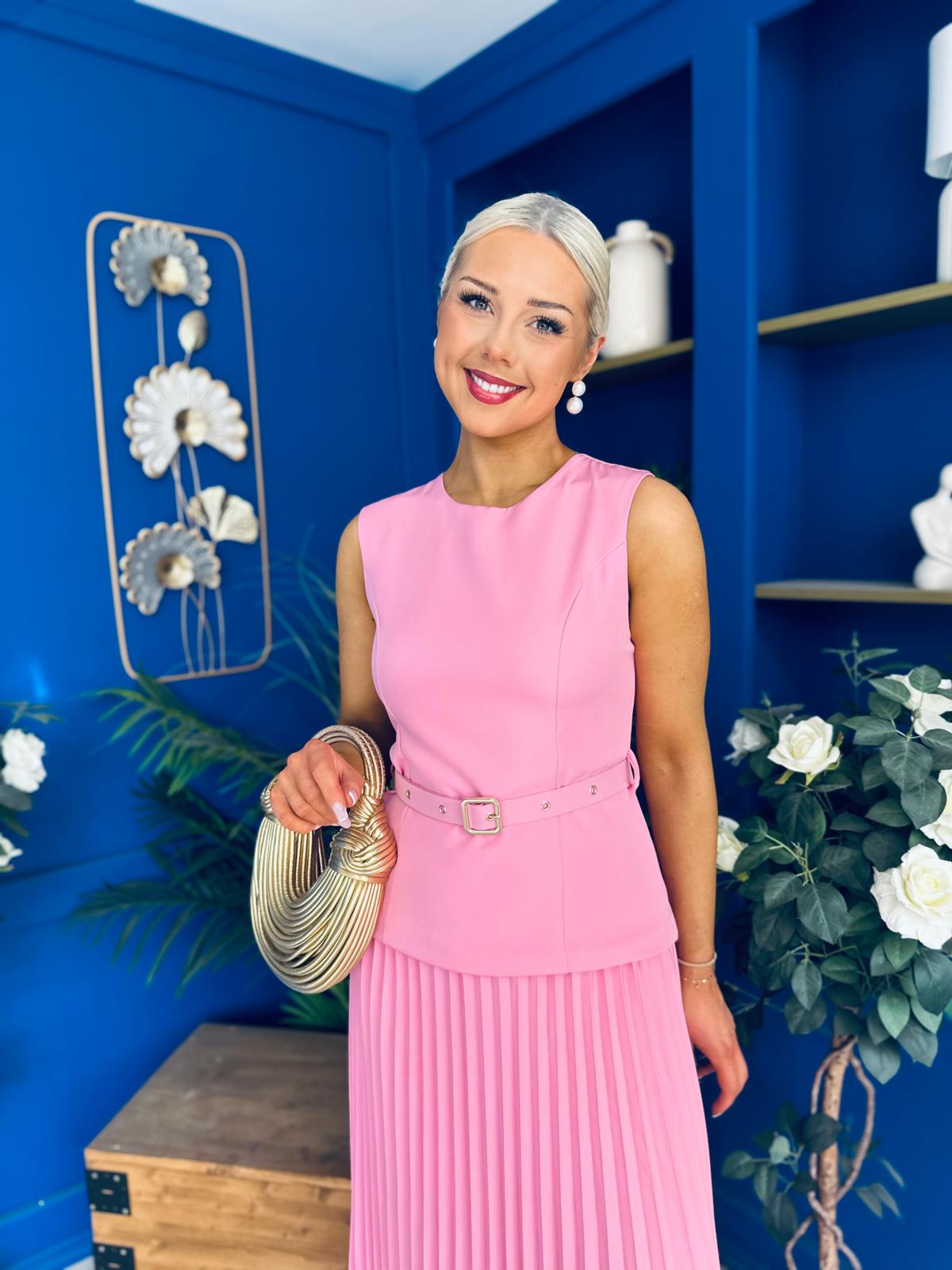 Doireann Pleat Detail Midi Dress Pink