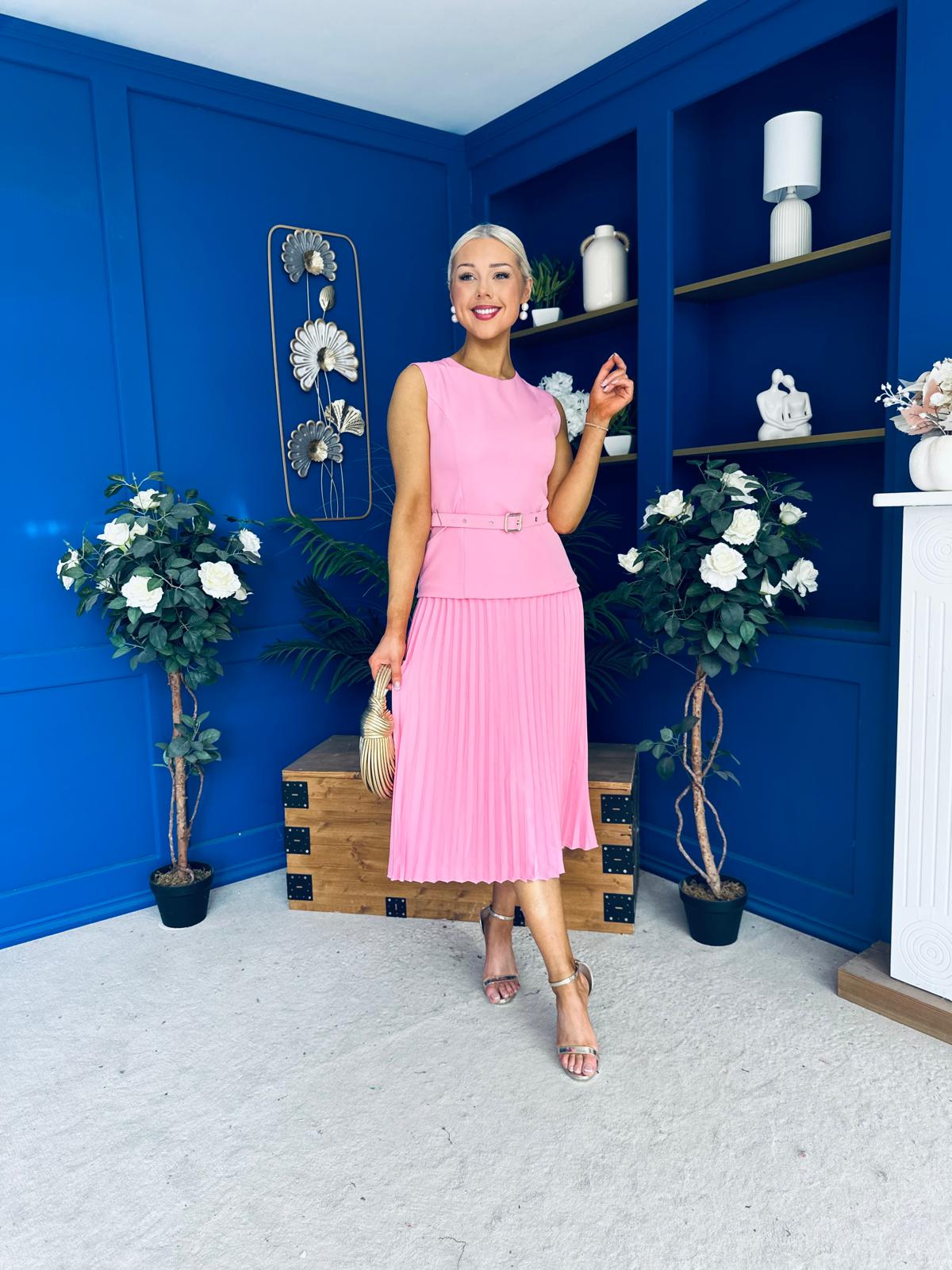 Doireann Pleat Detail Midi Dress Pink