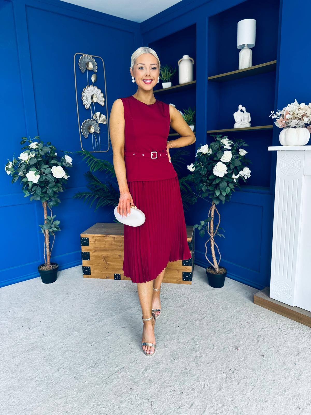 Doireann Pleat Detail Midi Dress Wine