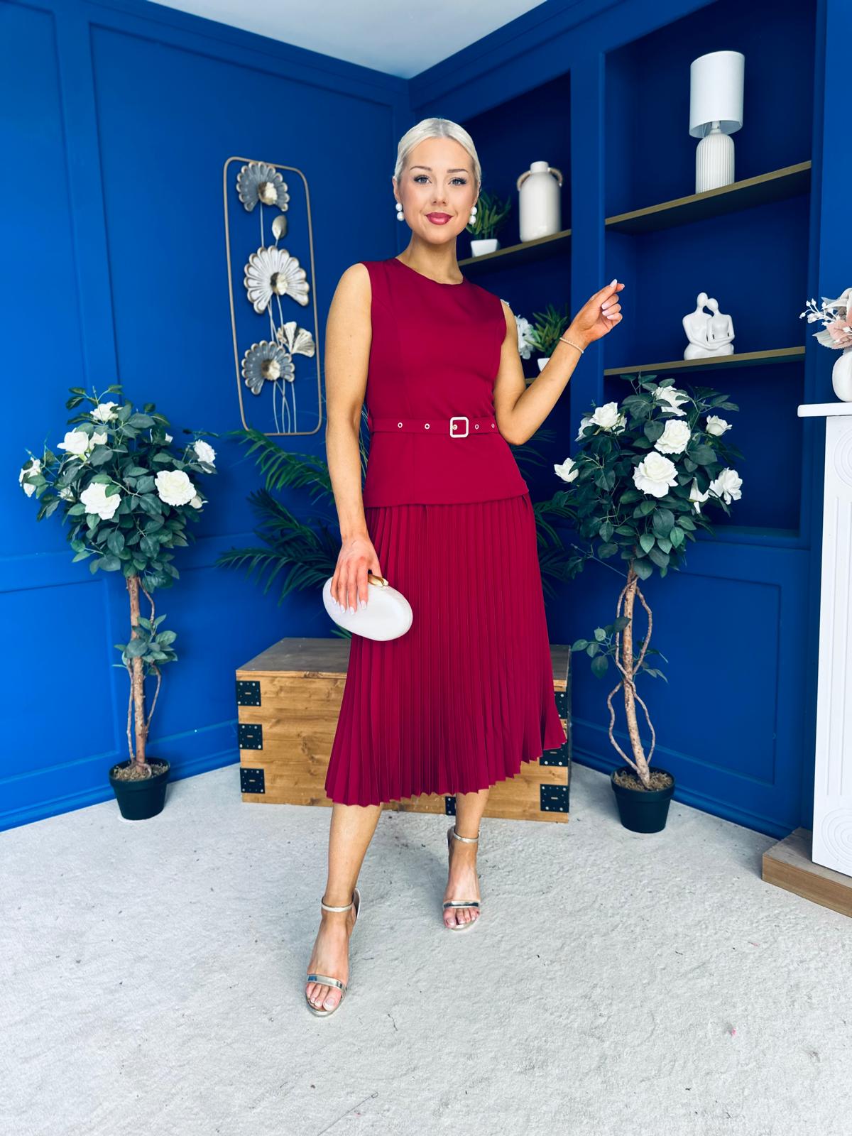 Doireann Pleat Detail Midi Dress Wine