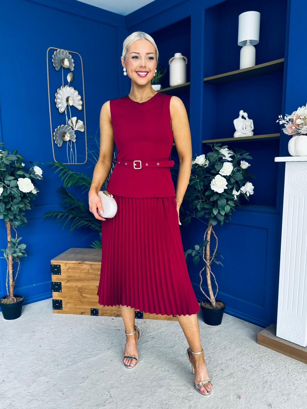 Doireann Pleat Detail Midi Dress Wine