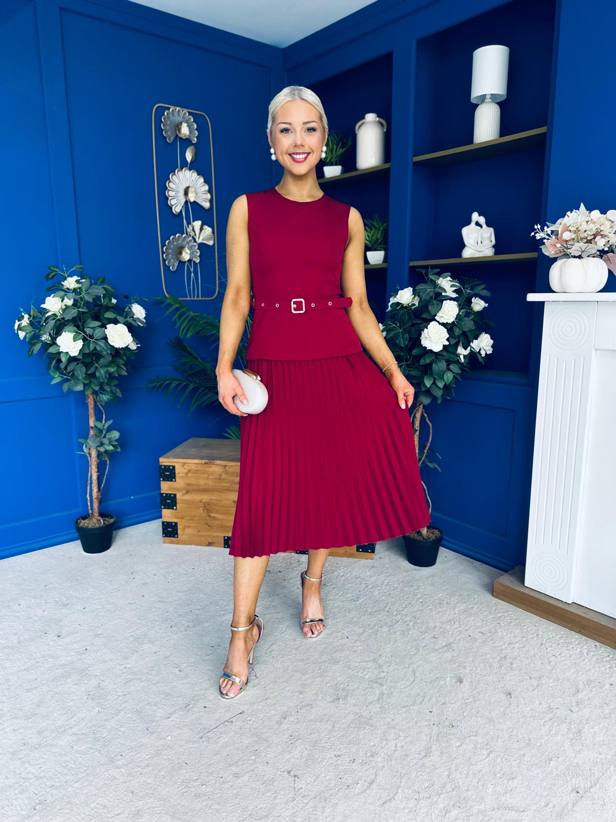 Doireann Pleat Detail Midi Dress Wine