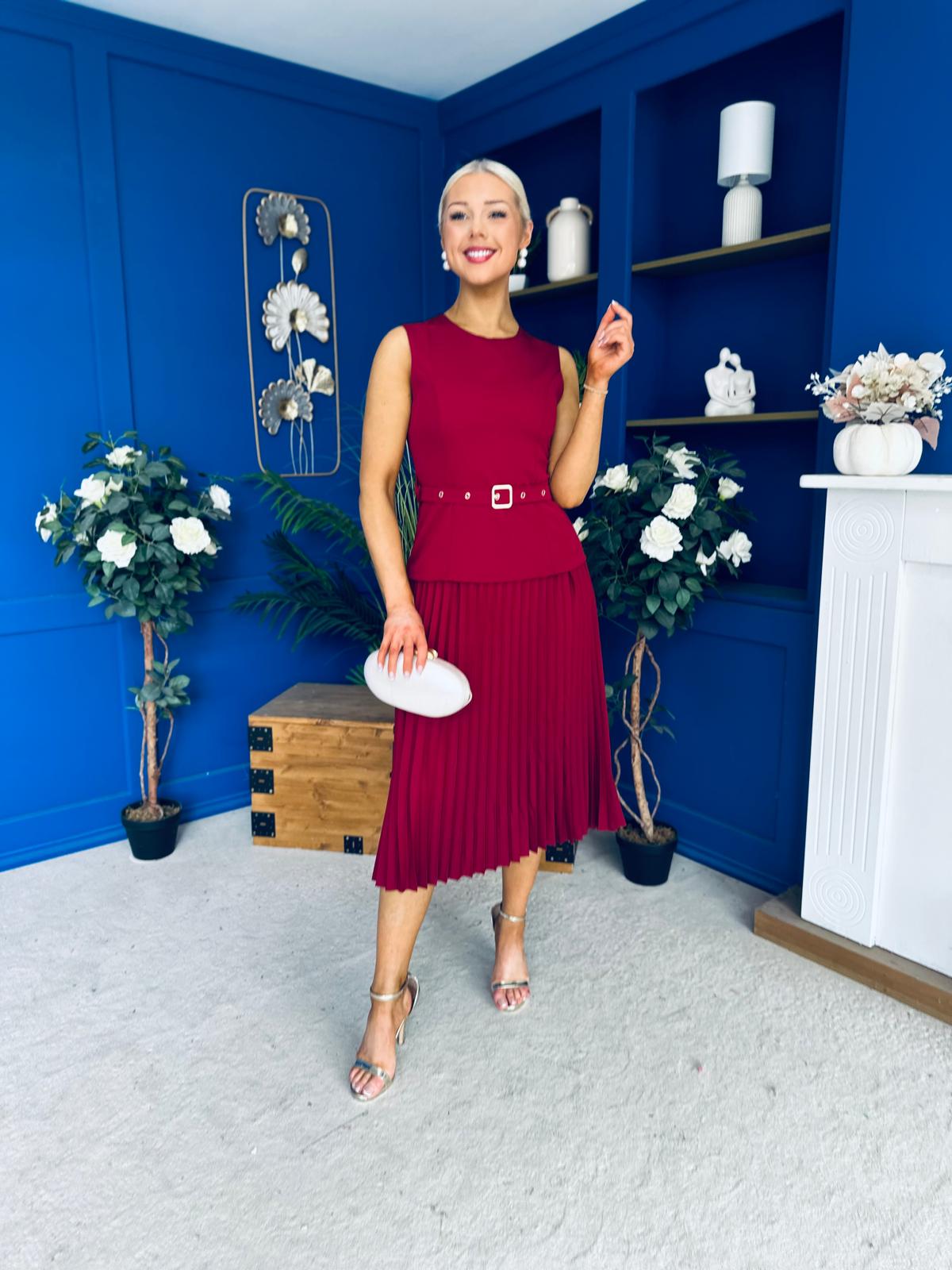 Doireann Pleat Detail Midi Dress Wine
