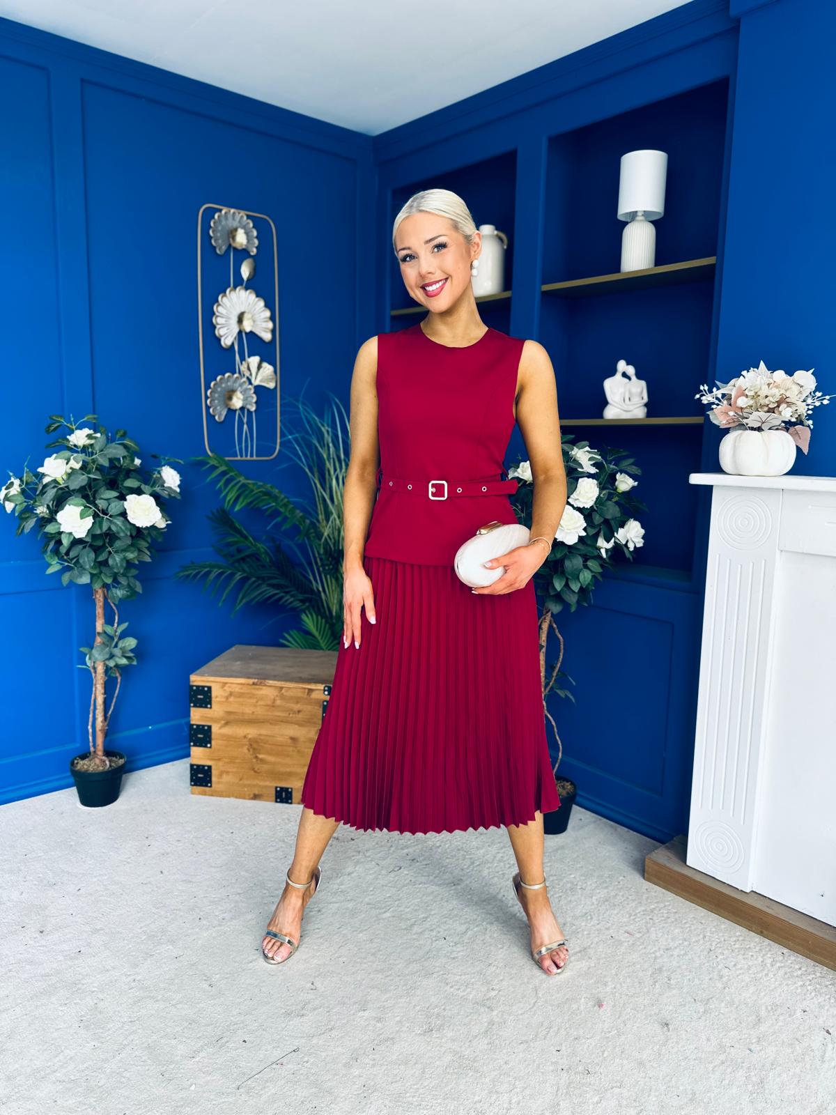 Doireann Pleat Detail Midi Dress Wine