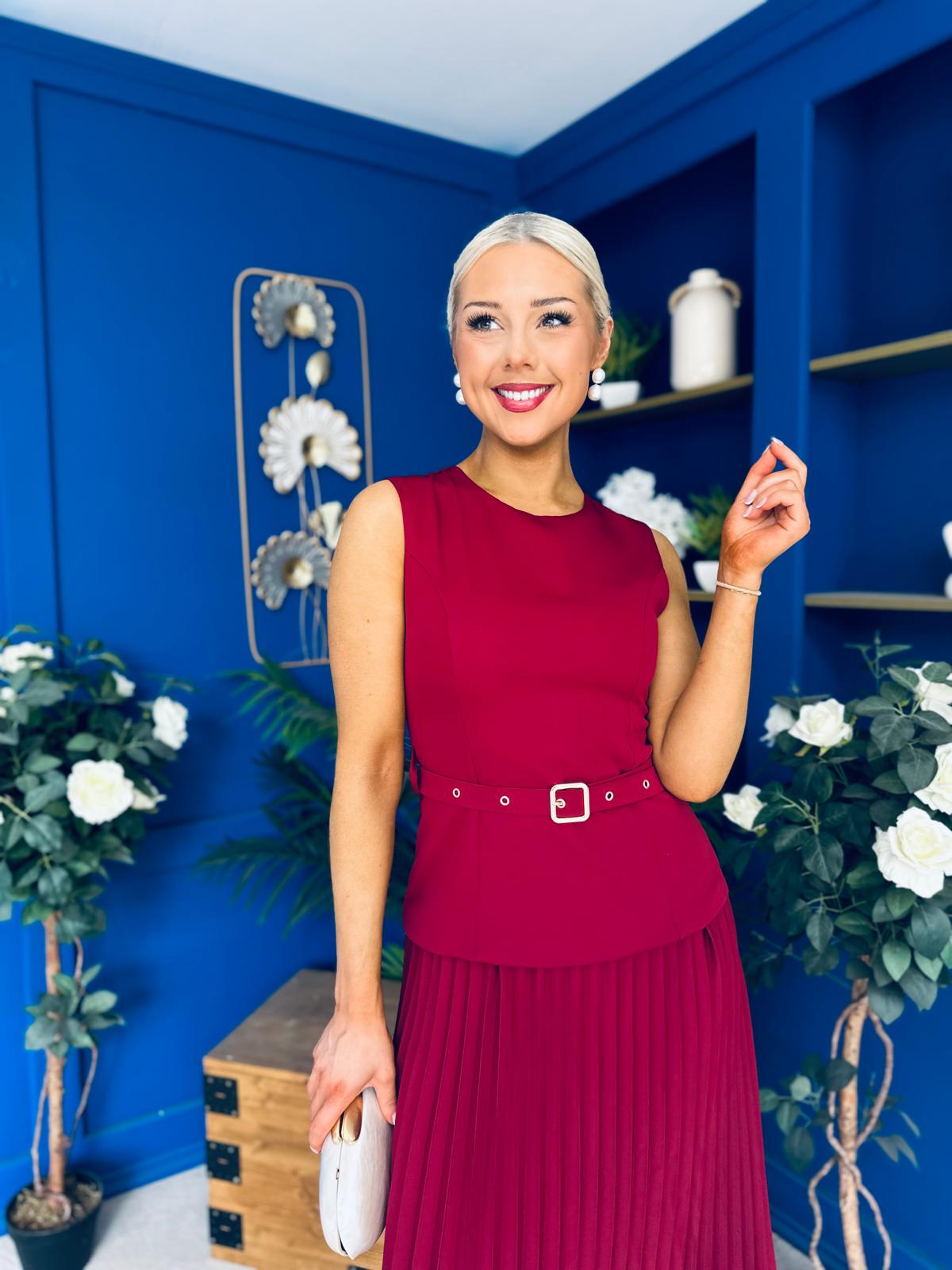 Doireann Pleat Detail Midi Dress Wine