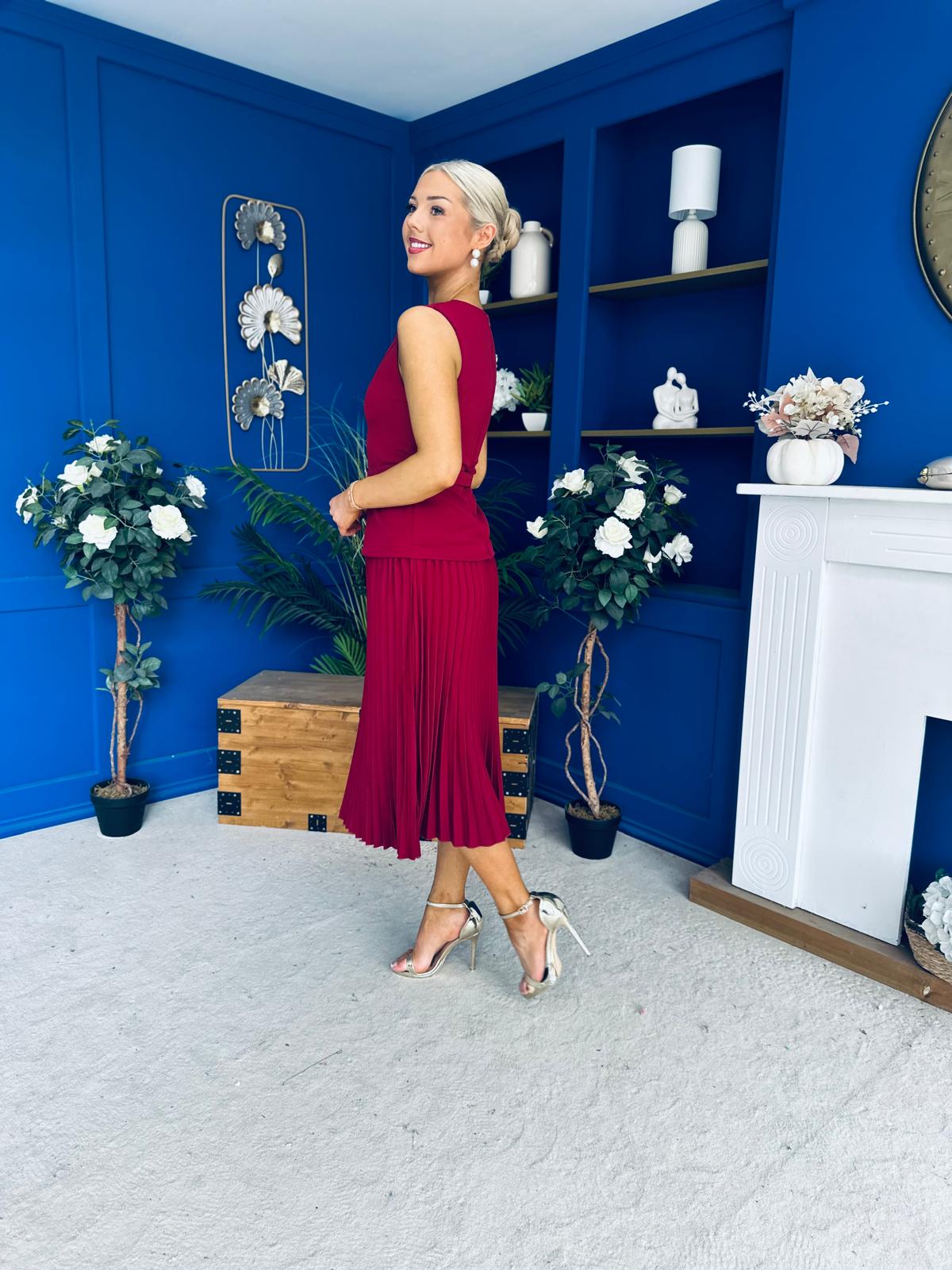 Doireann Pleat Detail Midi Dress Wine