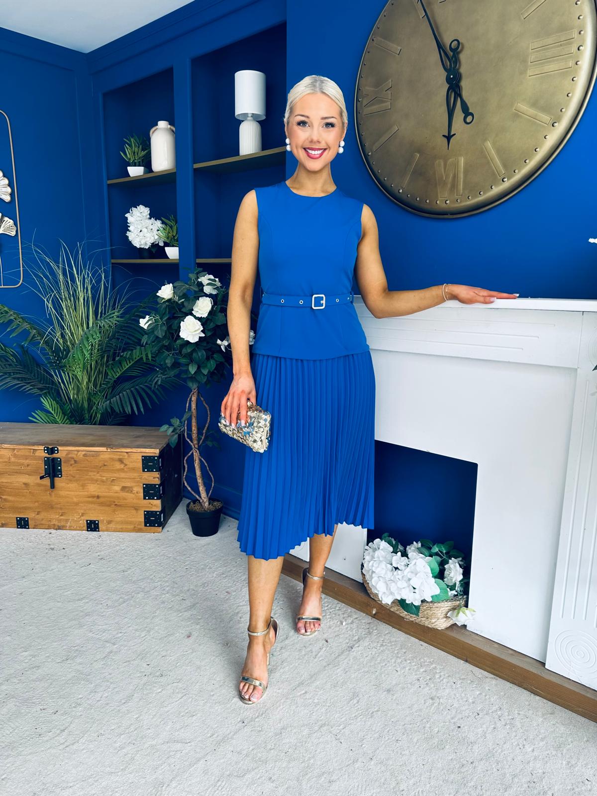 Doireann Pleat Detail Midi Dress Cobalt
