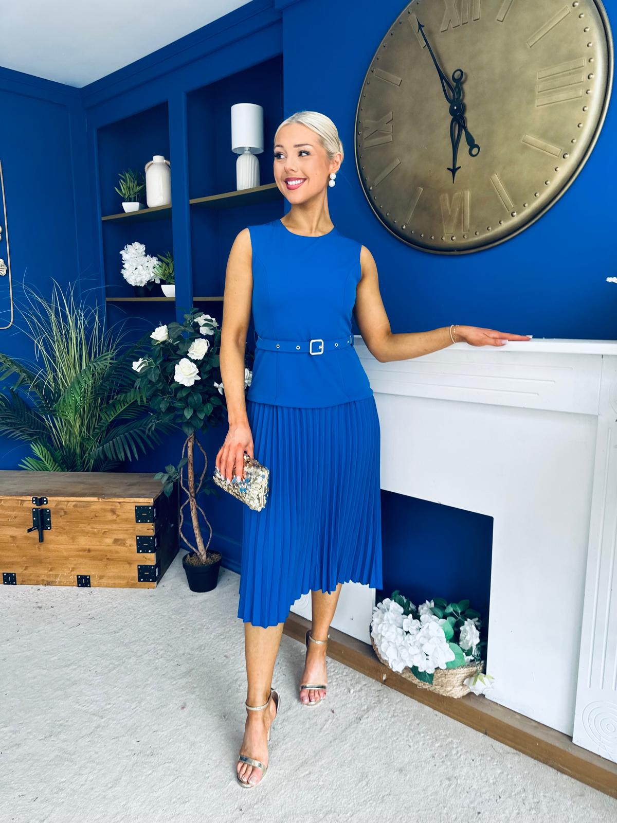 Doireann Pleat Detail Midi Dress Cobalt