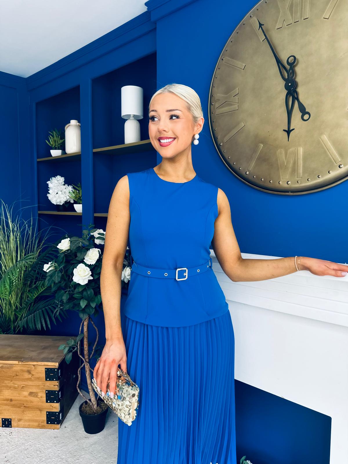 Doireann Pleat Detail Midi Dress Cobalt