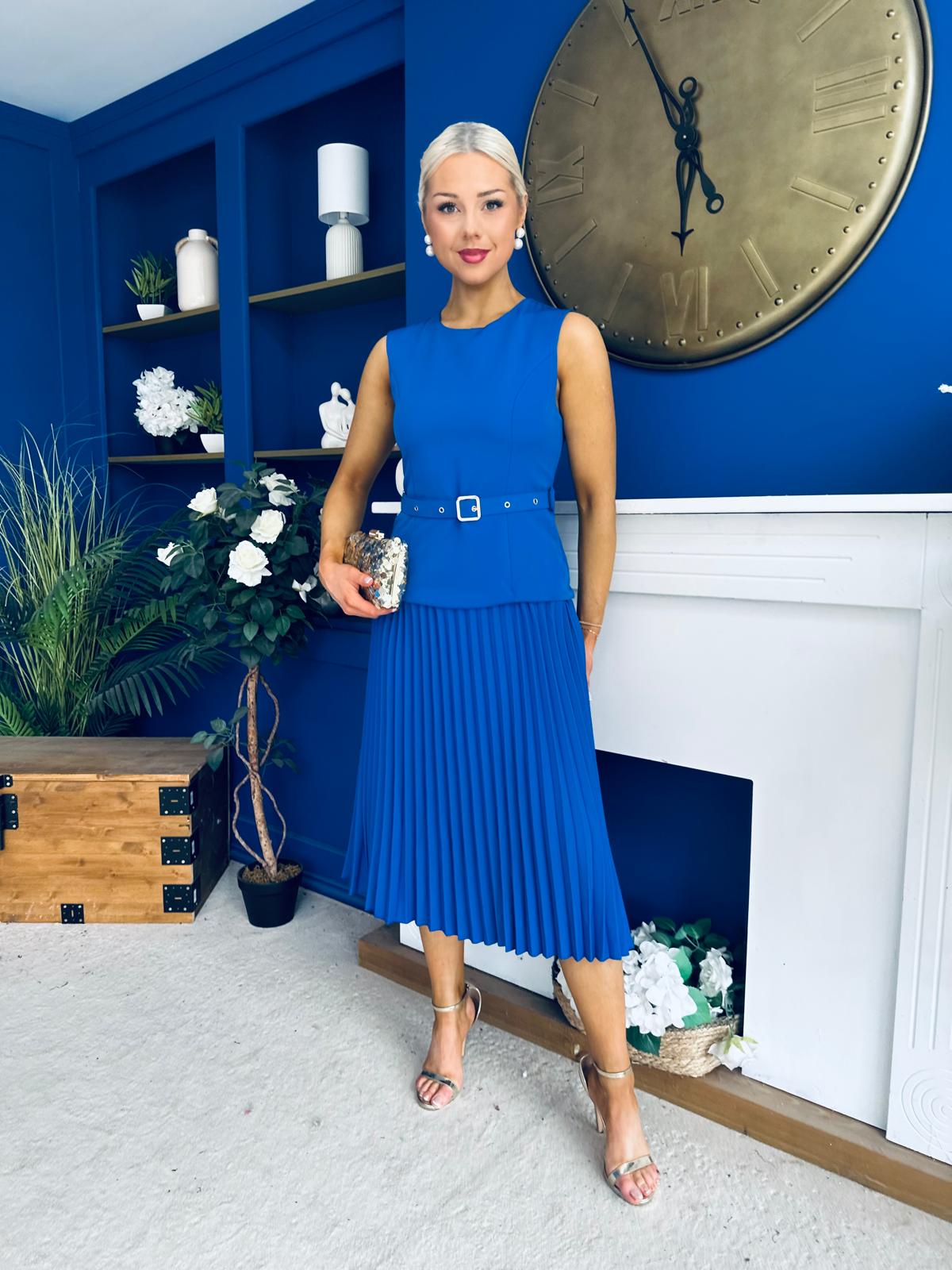 Doireann Pleat Detail Midi Dress Cobalt