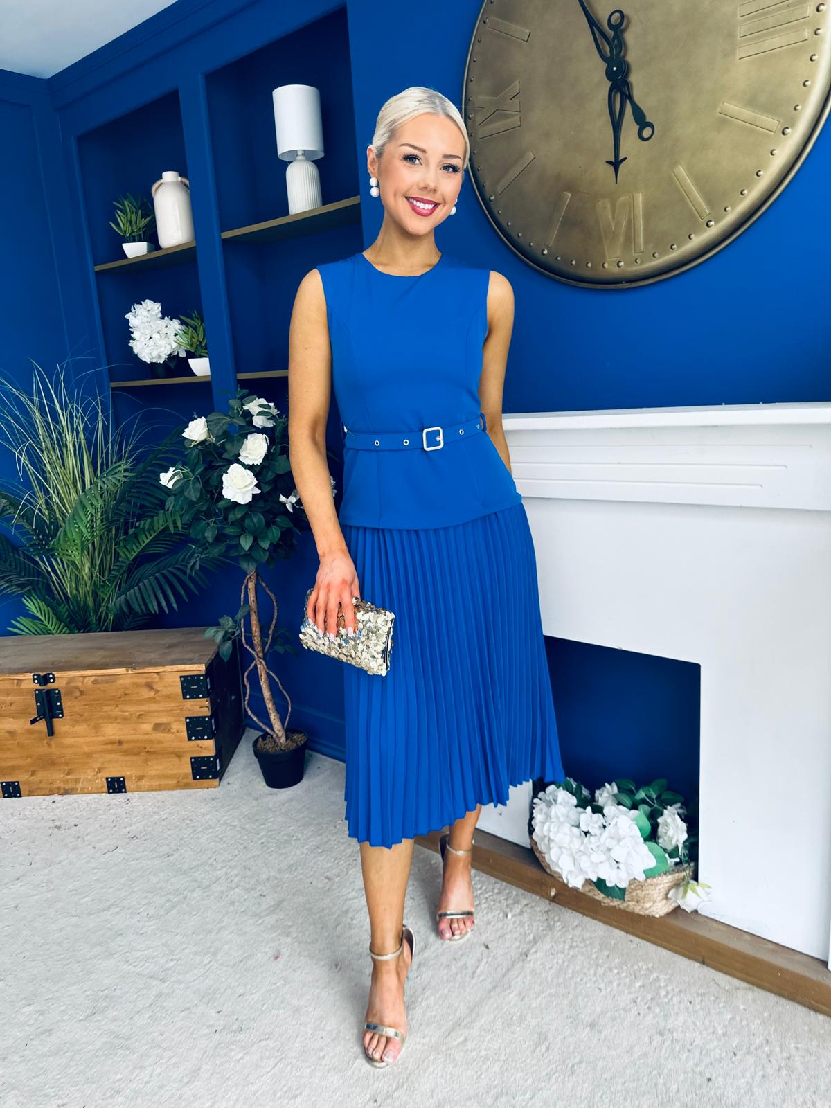 Doireann Pleat Detail Midi Dress Cobalt