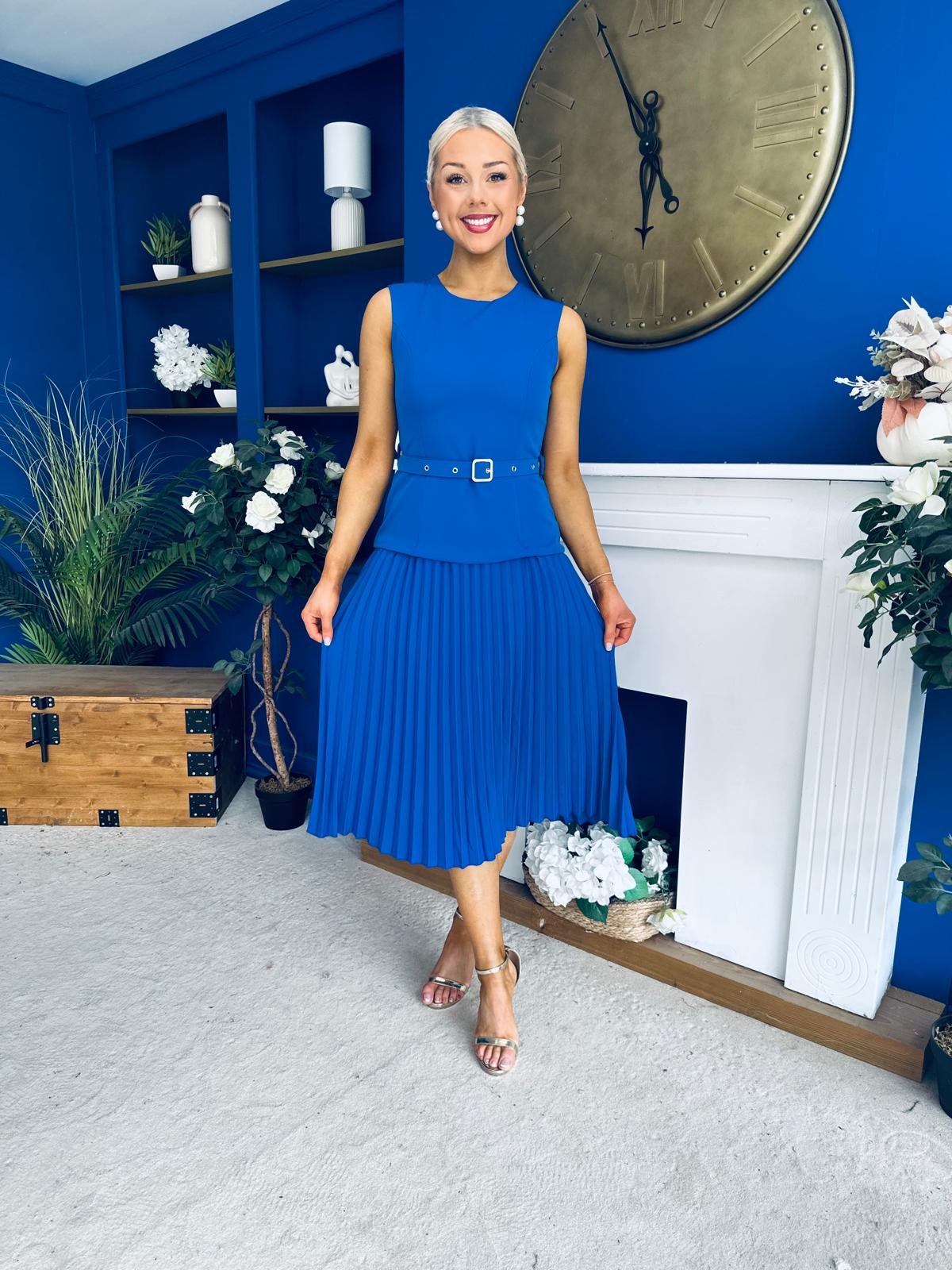 Doireann Pleat Detail Midi Dress Cobalt