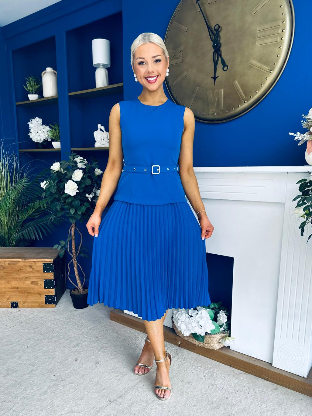 Doireann Pleat Detail Midi Dress Cobalt