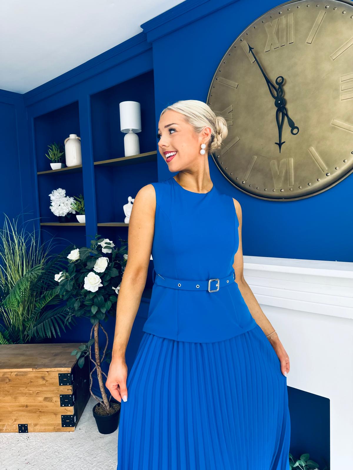 Doireann Pleat Detail Midi Dress Cobalt