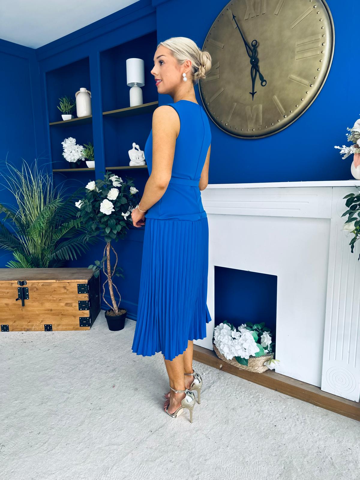 Doireann Pleat Detail Midi Dress Cobalt