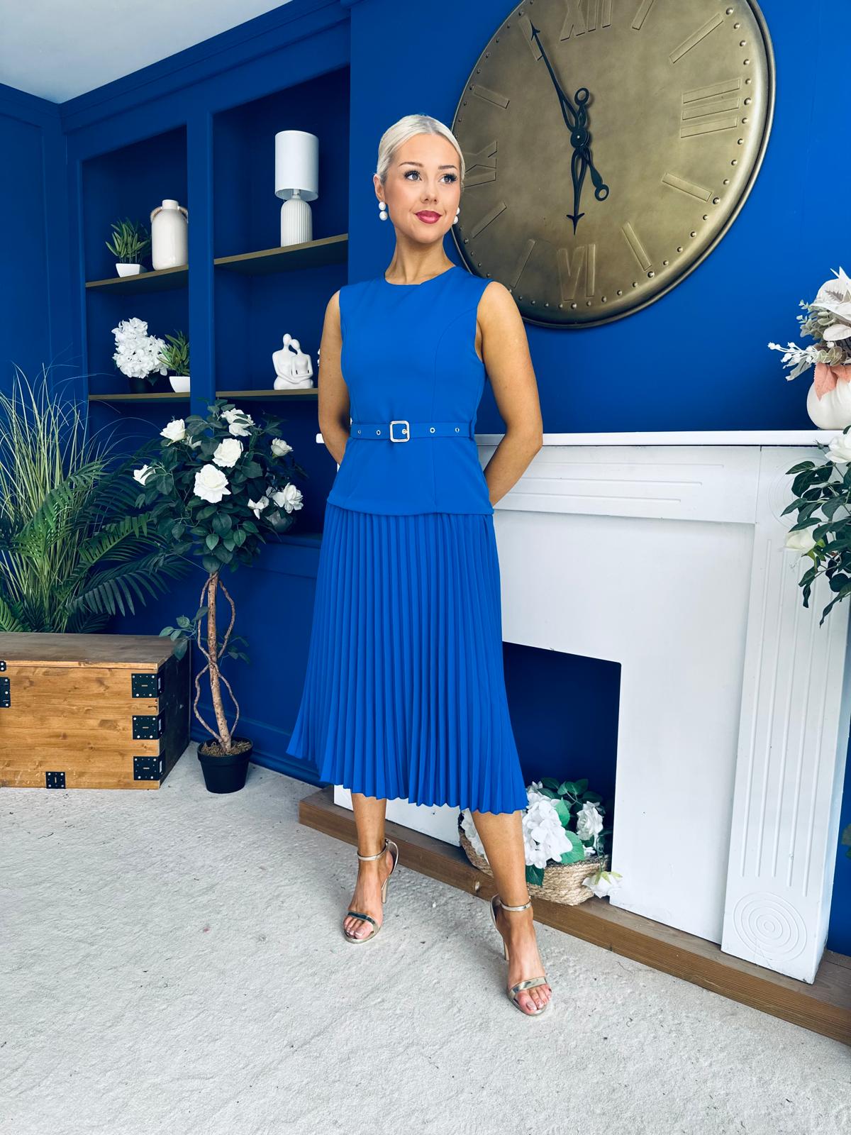 Doireann Pleat Detail Midi Dress Cobalt