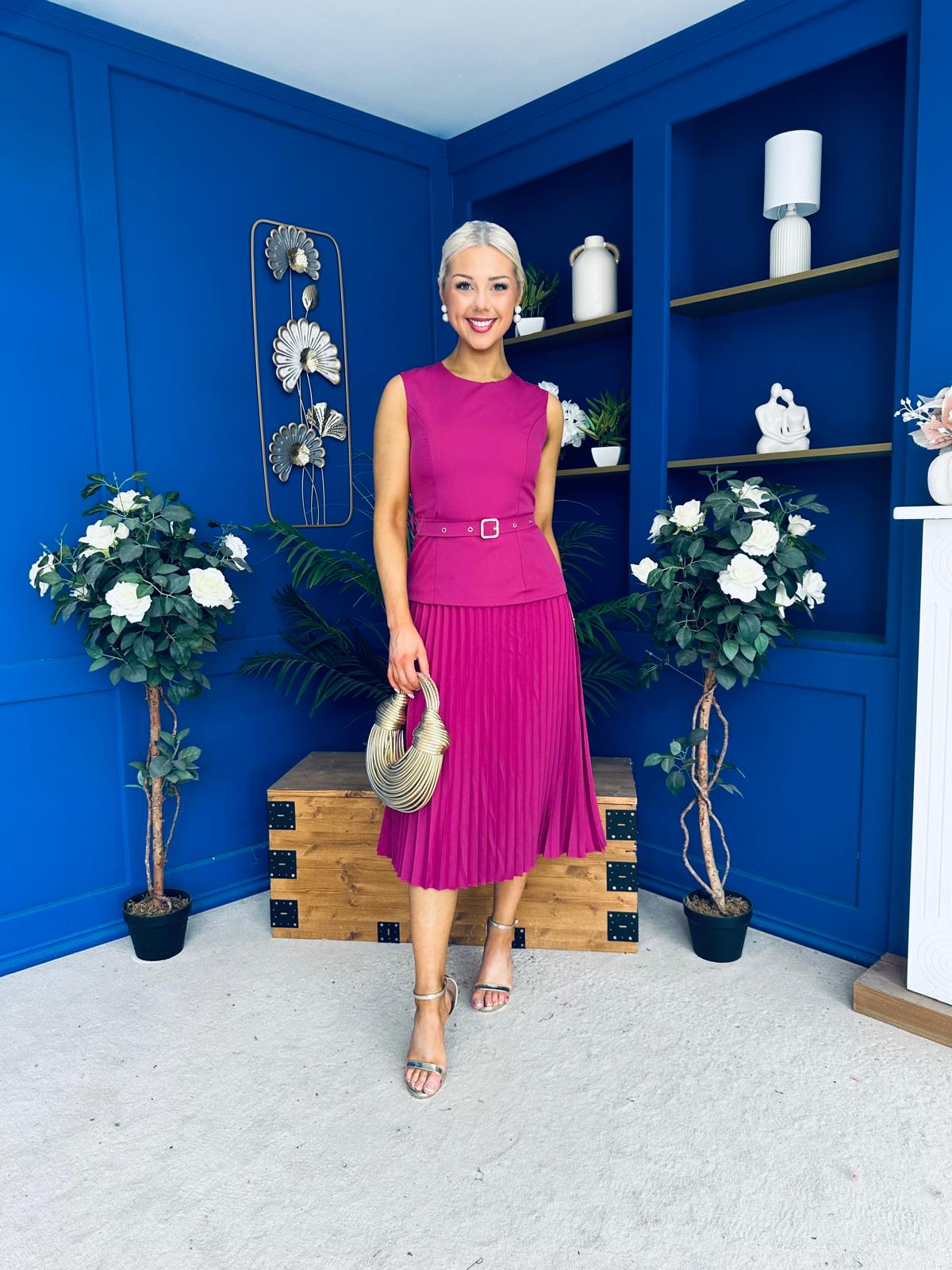 Doireann Pleat Detail Midi Dress Berry