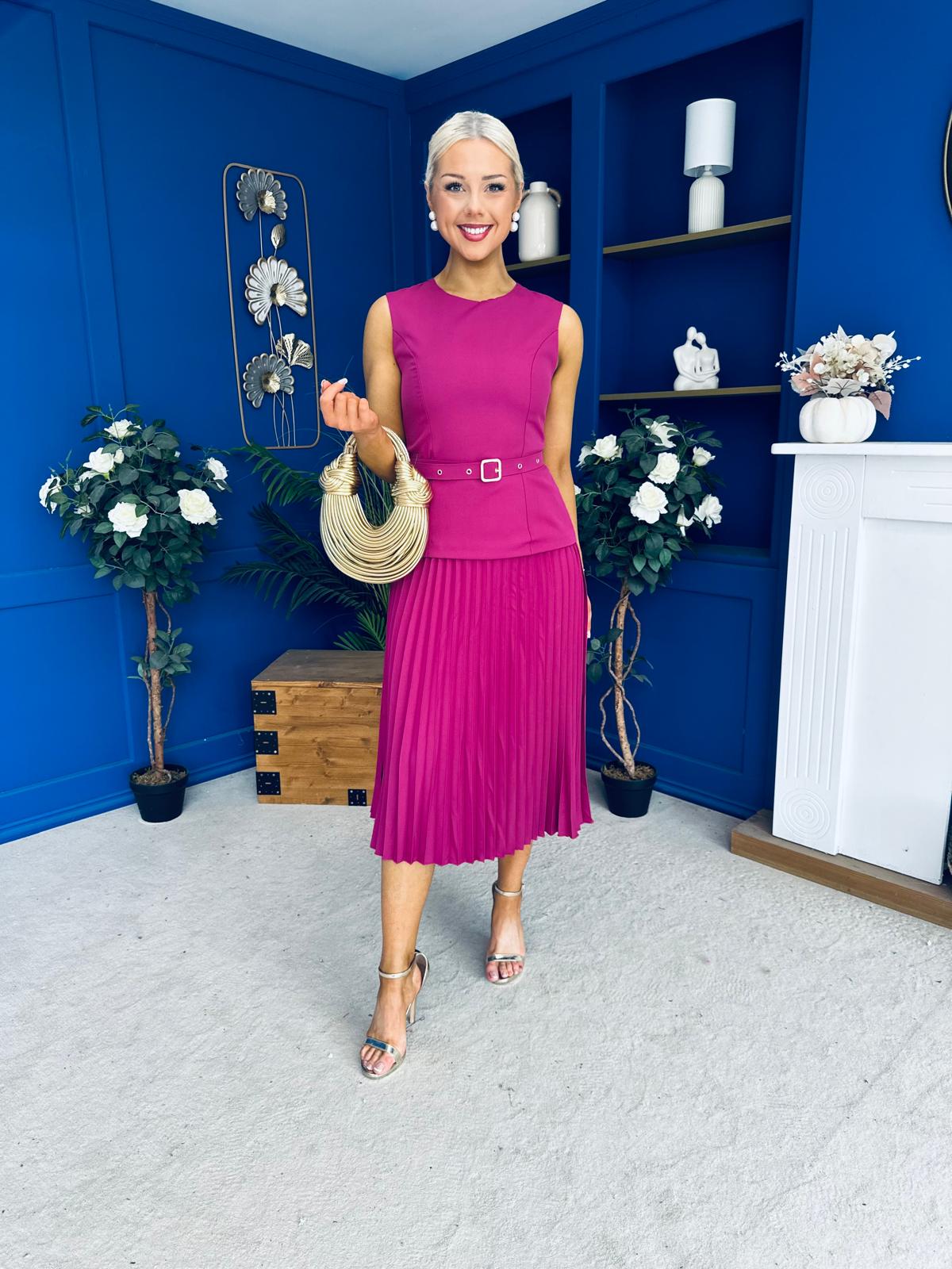 Doireann Pleat Detail Midi Dress Berry
