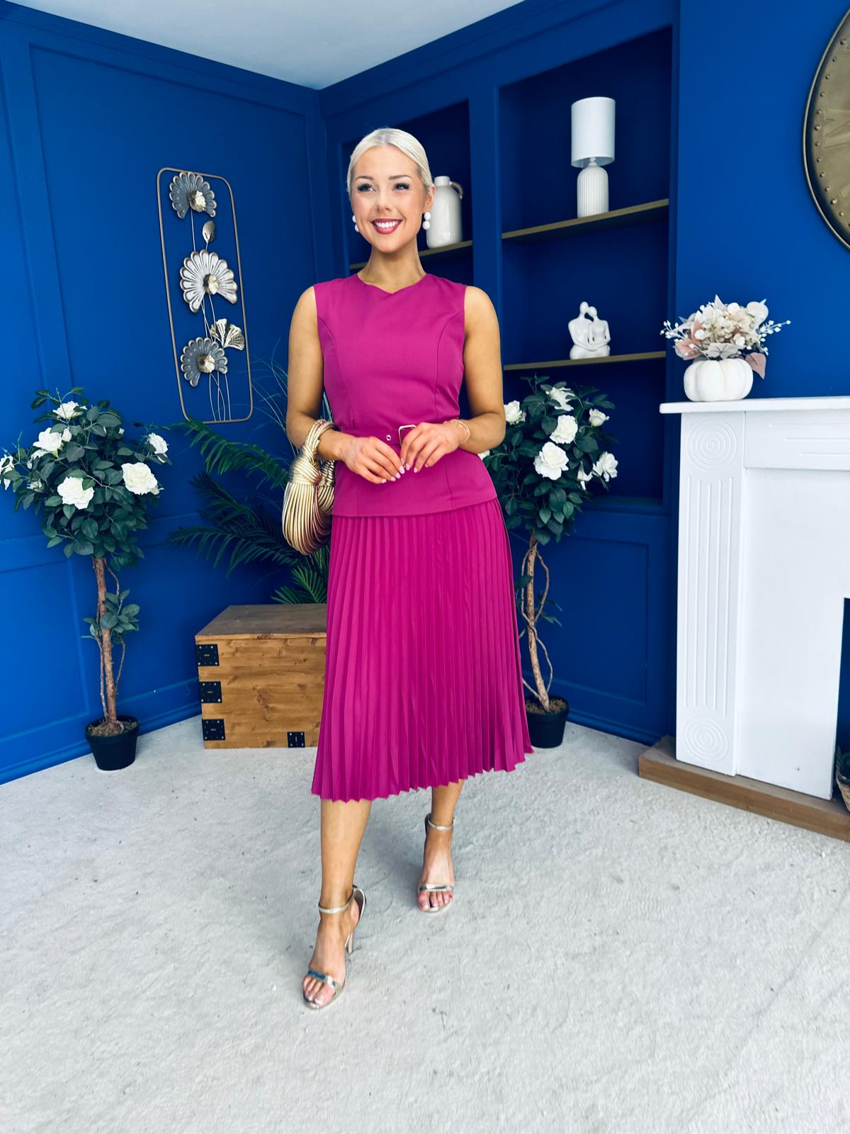 Doireann Pleat Detail Midi Dress Berry