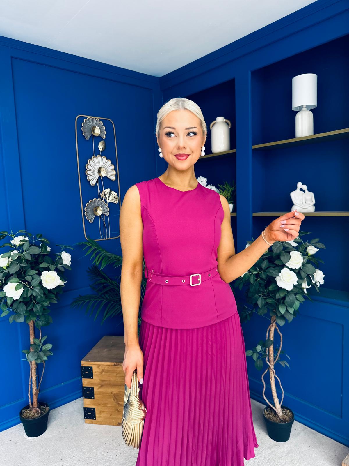 Doireann Pleat Detail Midi Dress Berry