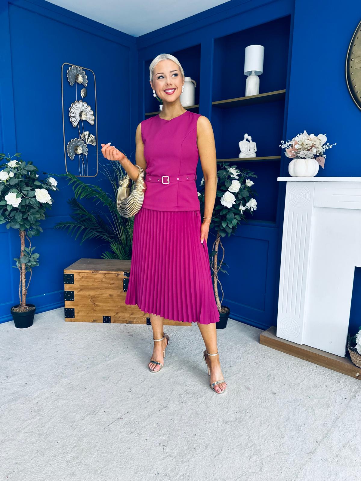 Doireann Pleat Detail Midi Dress Berry