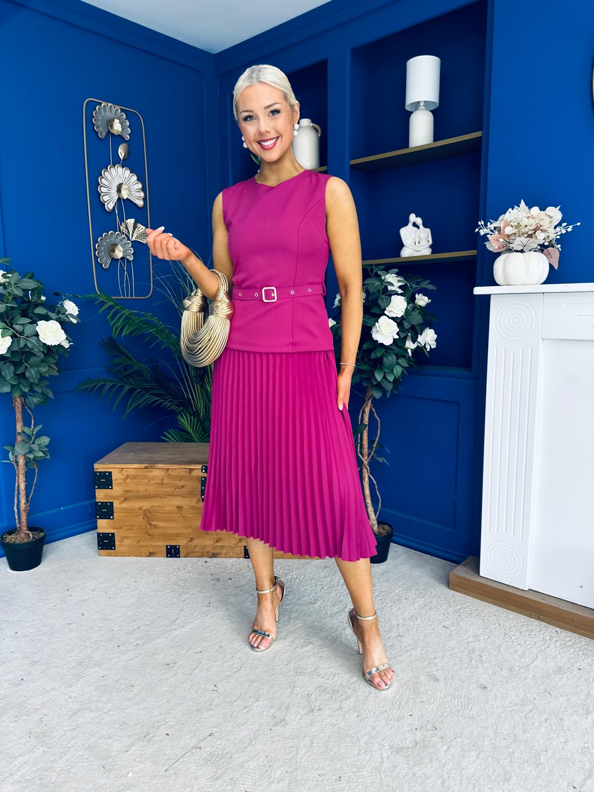 Doireann Pleat Detail Midi Dress Berry