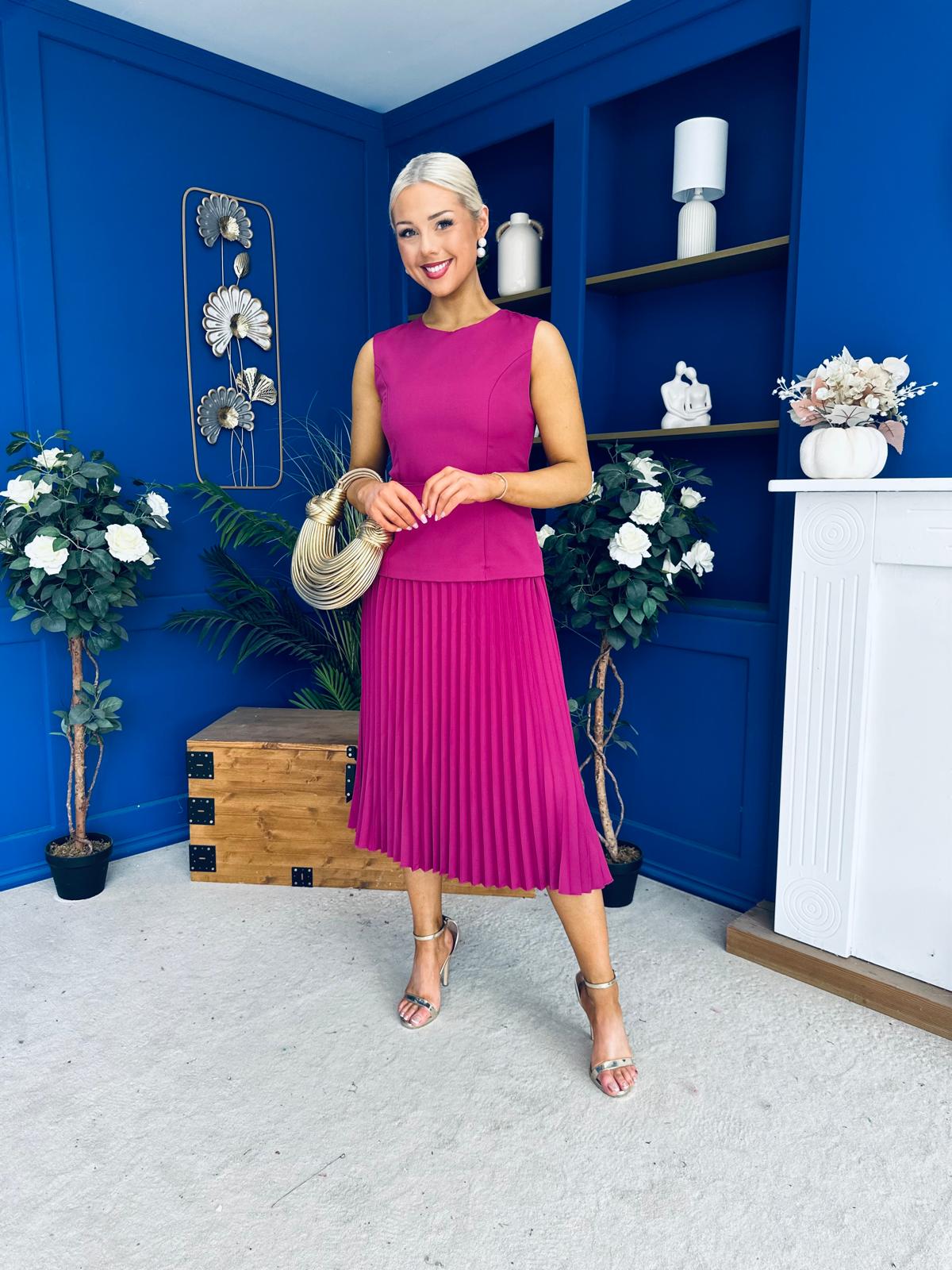 Doireann Pleat Detail Midi Dress Berry