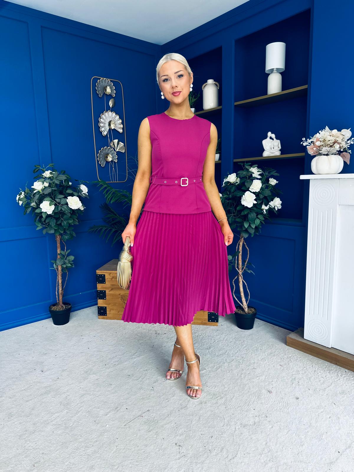 Doireann Pleat Detail Midi Dress Berry