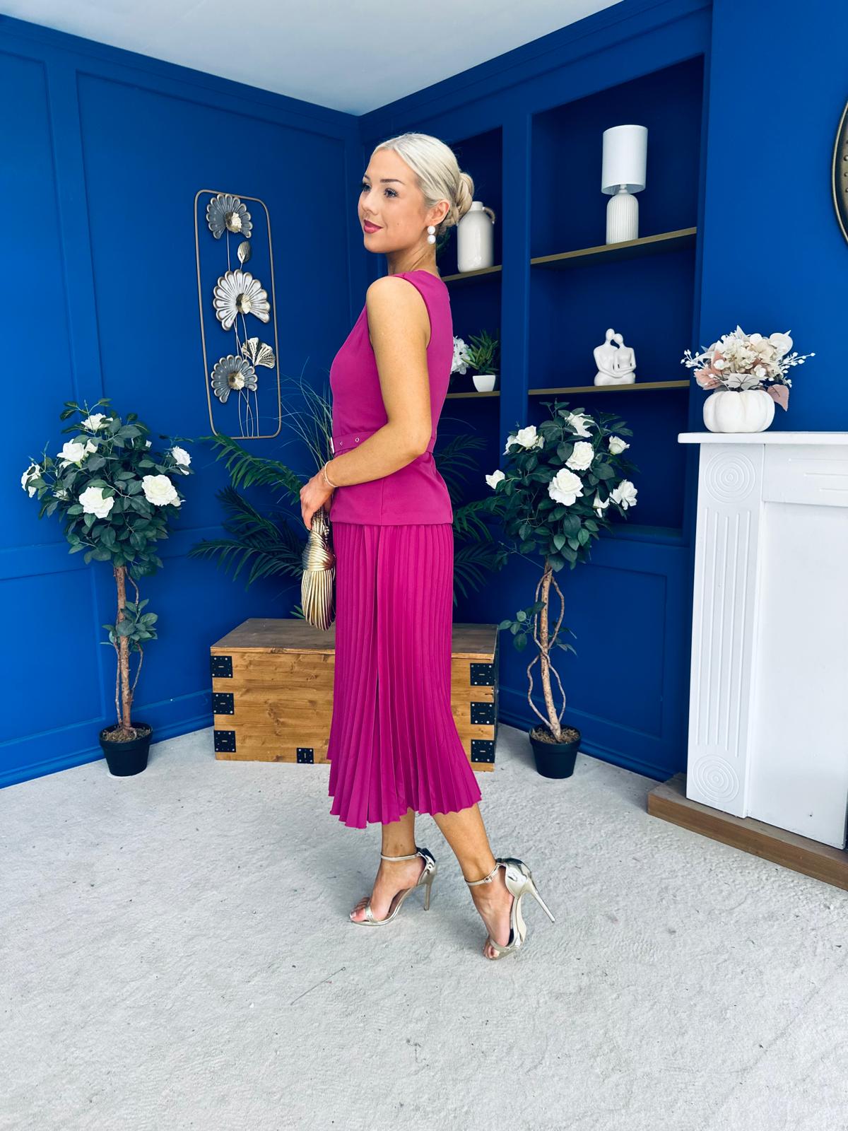 Doireann Pleat Detail Midi Dress Berry