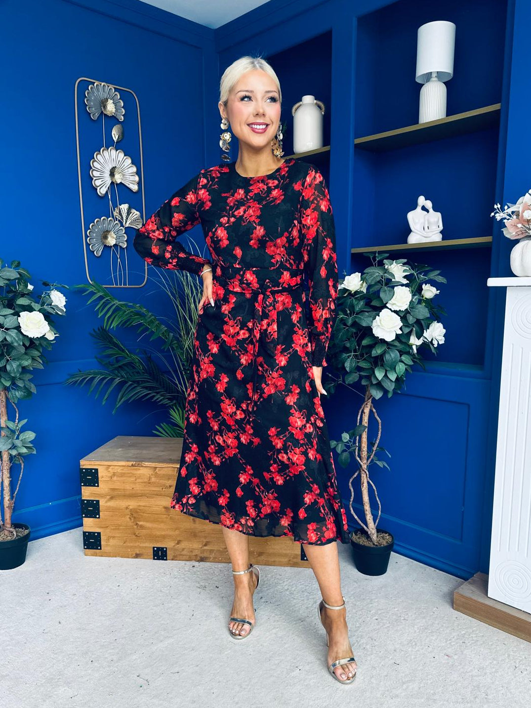 Perry Full Sleeve Midi Dress Floral Black