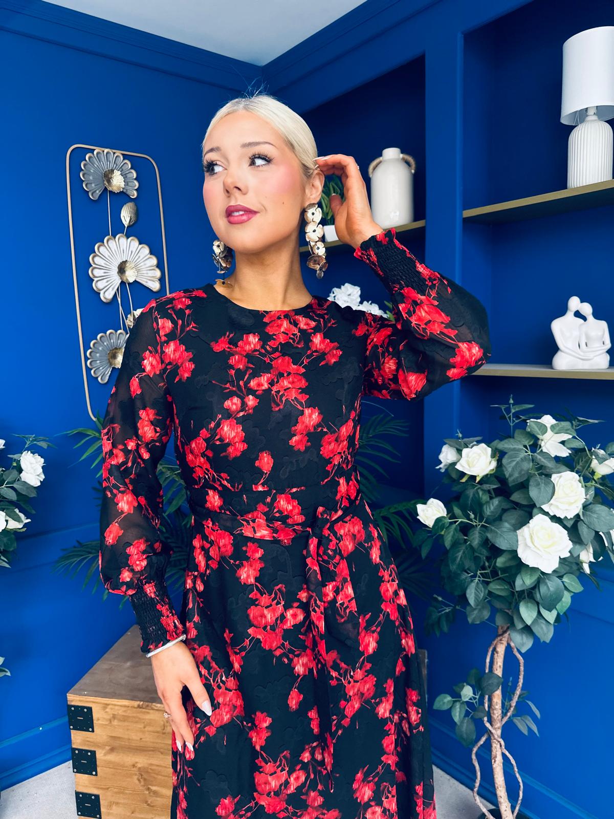 Perry Full Sleeve Midi Dress Floral Black