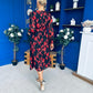 Perry Full Sleeve Midi Dress Floral Black