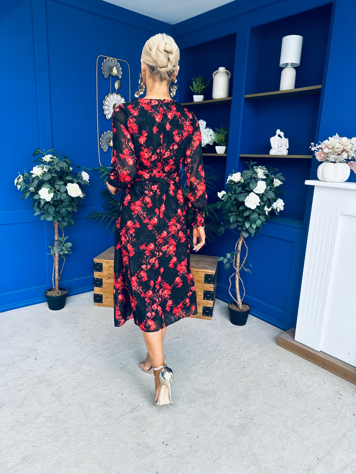 Perry Full Sleeve Midi Dress Floral Black